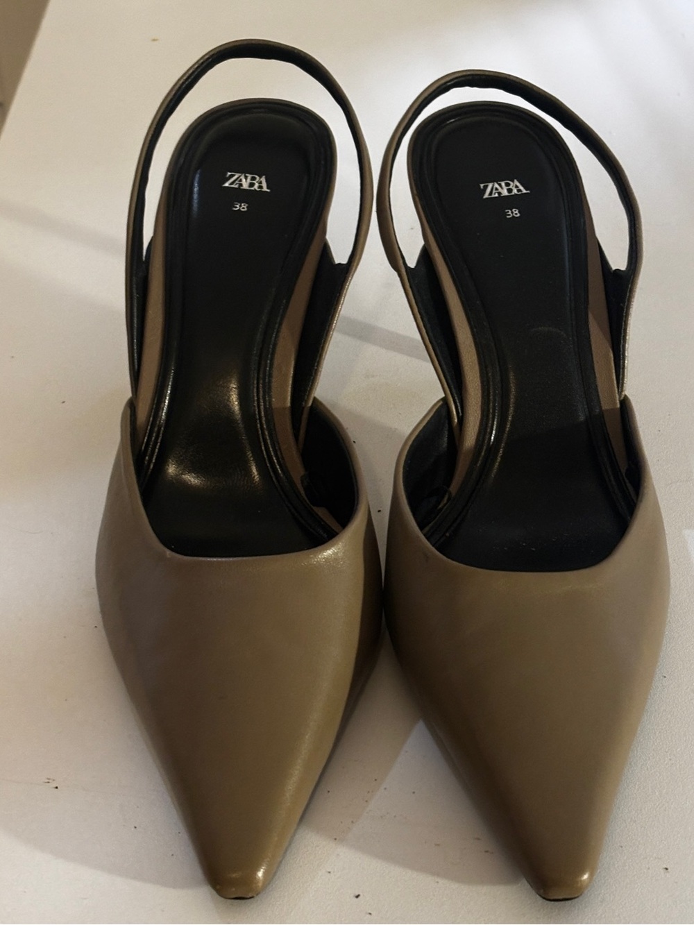 ZARA Taupe Pointed-Toe Slingback Mules